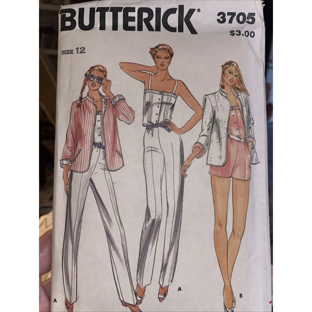 3705 Vintage Butterick SEWING Pattern Misses 1980s Jacket Jumpsuit 12 Uncut